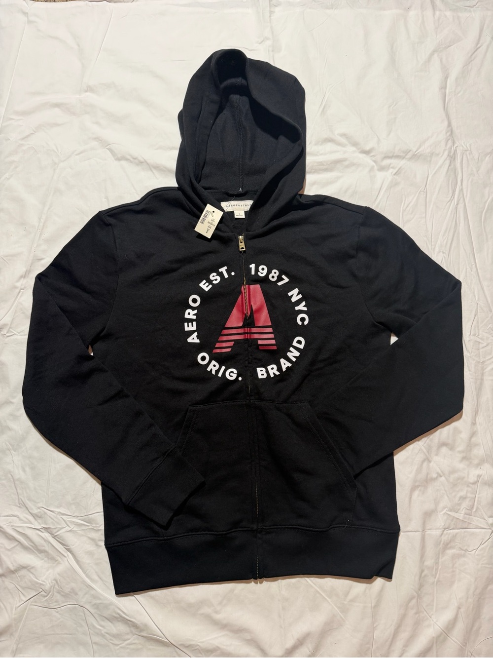 Vintage Aeropostale NWT Black Full Zip Hoodie Red Logo Size Small